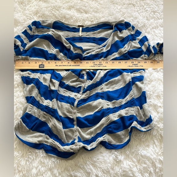 Free People | Blue & Gray Striped Ruched Cardigan - Picture 11 of 11